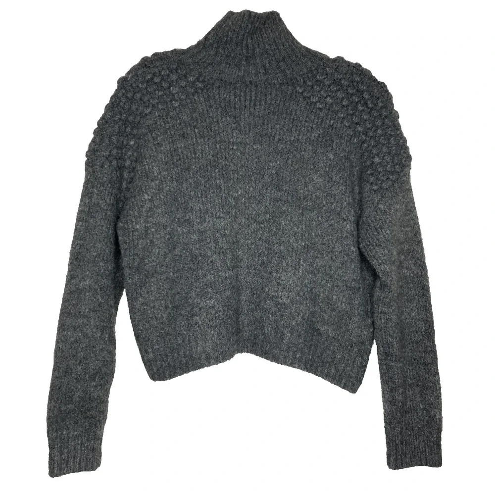 FREE PEOPLE Bradley Sweater Women Small Dark Gray Cropped Long Sleeve Turtleneck